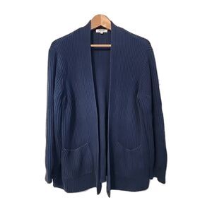 Madewell Cardigan Sweater Woman's XL Ribbed Open Front Navy Blue 100% Cotton